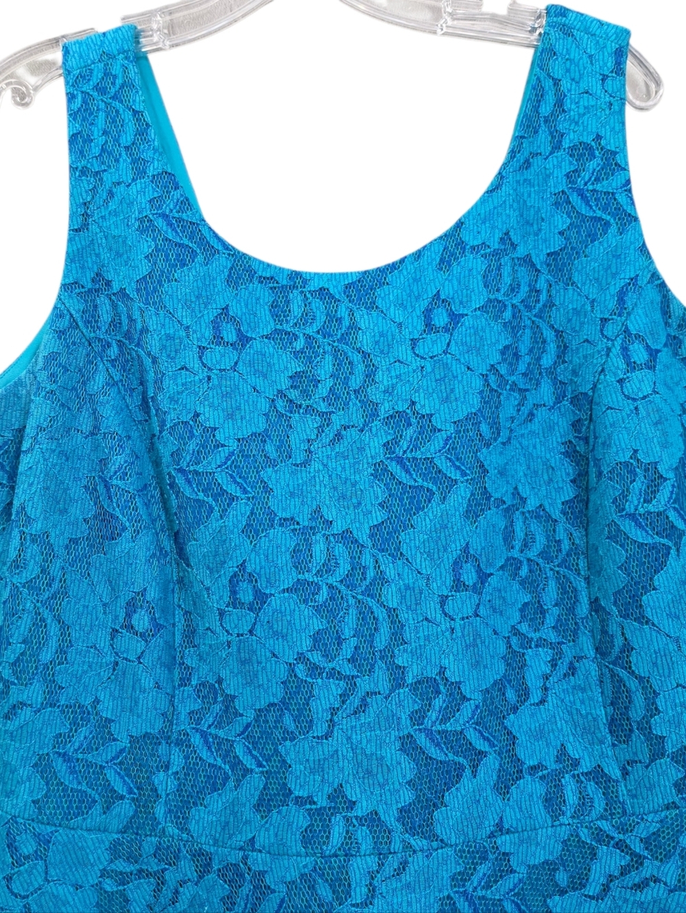 Nwot Calvin Klein Turquoise Lace Mesh Sleeveless Fit & Flare Knee Length Dress - Picture 8 of 16